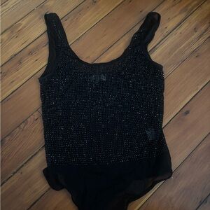Black Beaded Sheer mesh Sleeveless Bodysuit